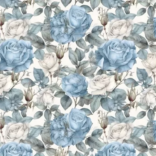 Tricoline Digital Fabricart Flor Vintage Blue Fundo Branco 100% Algodão 1,50m Largura - Variante 1