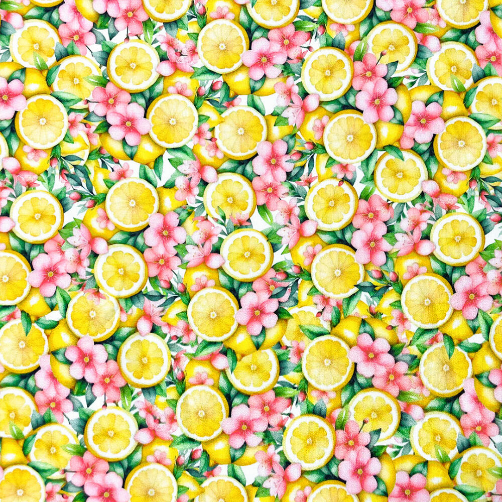 Tricoline Digital Fernando Maluhy Coleção Limão Siciliano 100% Algodão 1,50m Largura - Limão com flor