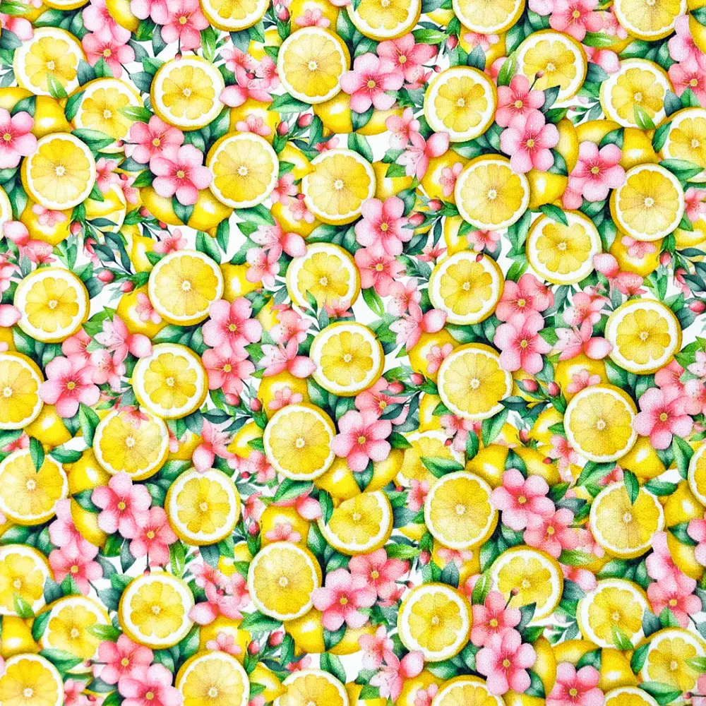 Tricoline Digital Fernando Maluhy Coleção Limão Siciliano 100% Algodão 1,50m Largura - Limão com flor
