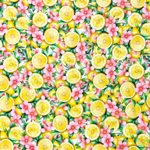Tricoline Digital Fernando Maluhy Coleção Limão Siciliano 100% Algodão 1,50m Largura - Limão com flor