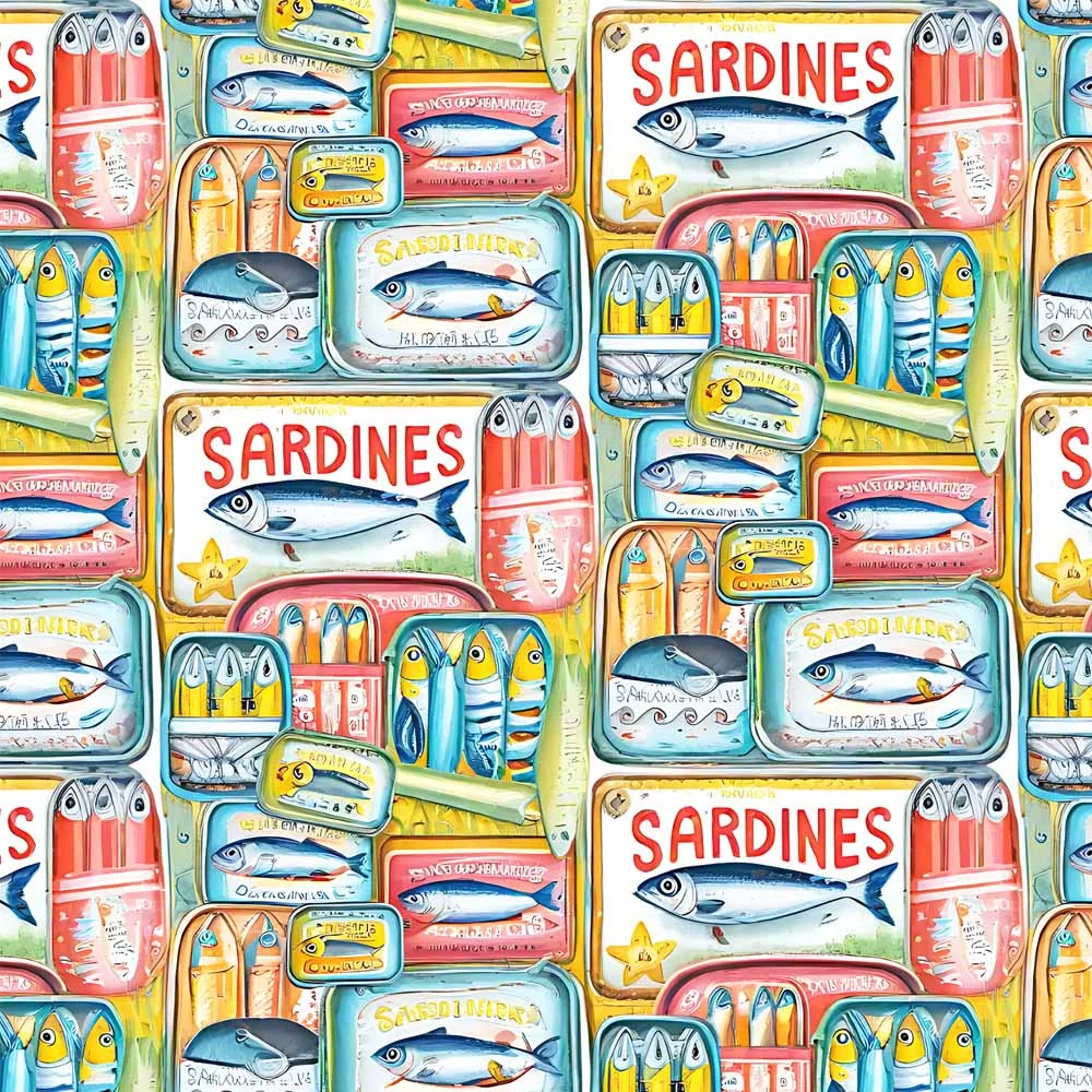 Tricoline Digital Fernando Maluhy Coleção Sardinhas 100% Algodão 1,50m Largura - Latas