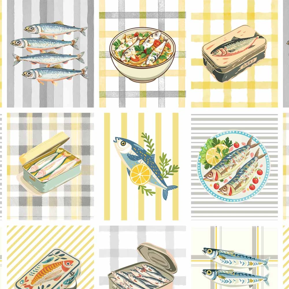 Tricoline Digital Fernando Maluhy Coleção Sardinhas 100% Algodão 1,50m Largura - Quadros