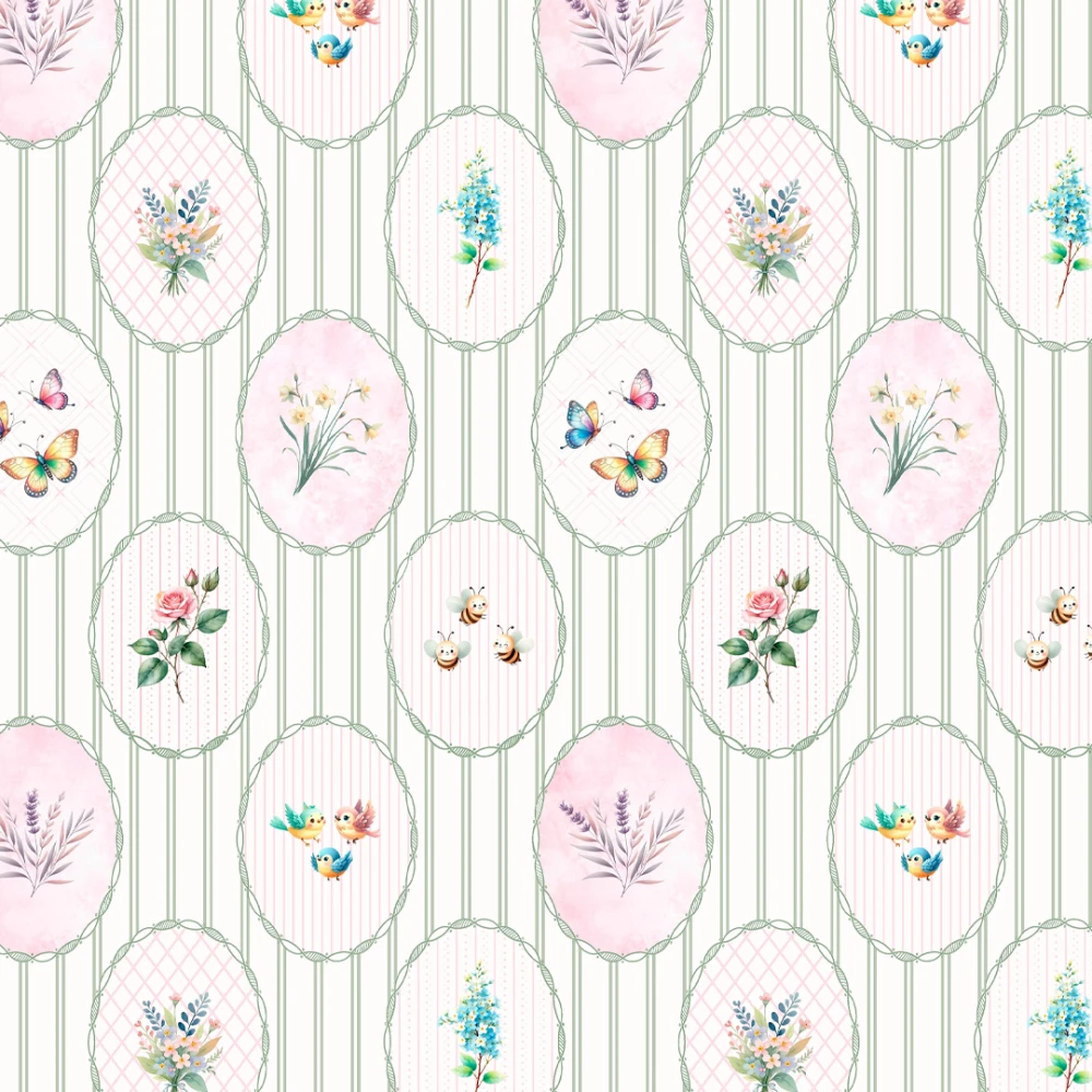 Tricoline Digital Fernando Maluhy Floral Romântico 100% Algodão - Oval