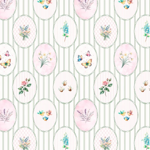 Tricoline Digital Fernando Maluhy Floral Romântico 100% Algodão - Oval