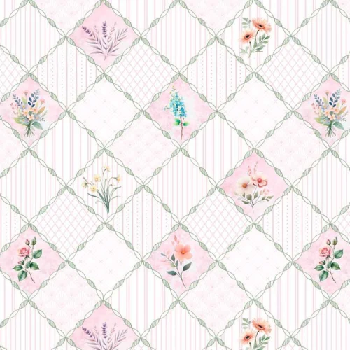 Tricoline Digital Fernando Maluhy Floral Romântico 100% Algodão - Treliça