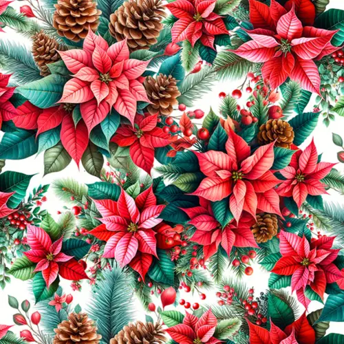 Tricoline Digital Fernando Maluhy Natal Flores e Pinhas 100% Algodão 1,50m Largura - C01