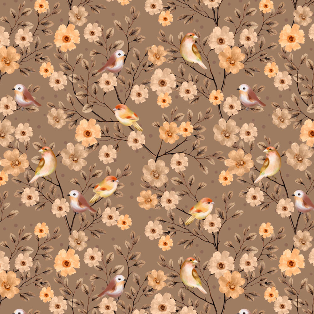 Tricoline Digital Floral com Pássaros 100% Algodão - Variante 1