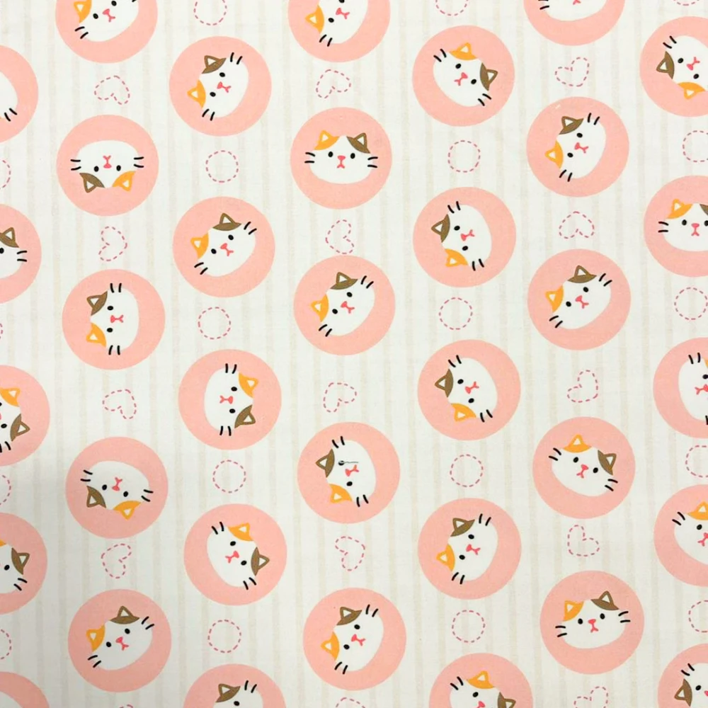 Tricoline Digital Gatinha Rosa Bebê 100% Algodão - Variante 1