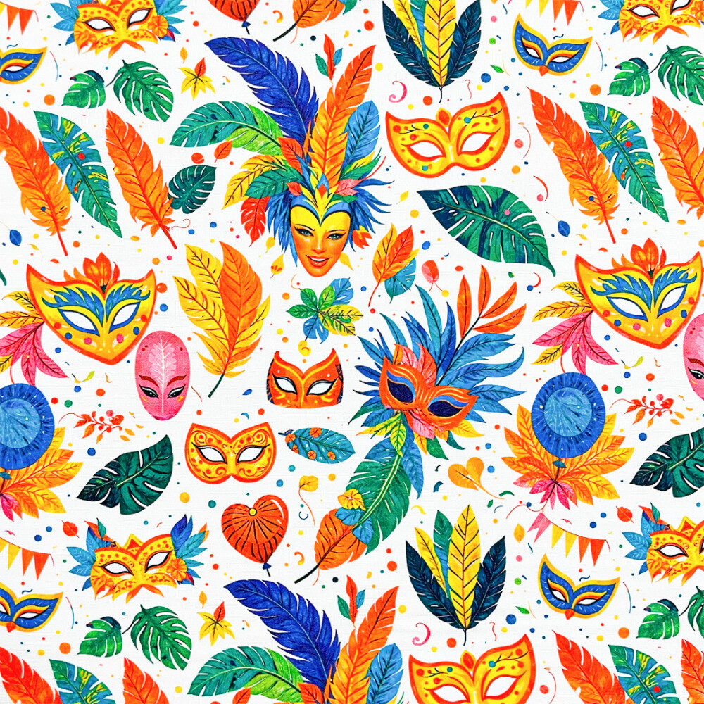 Tricoline Digital Máscaras de Carnaval 100% Algodão - Variante 1