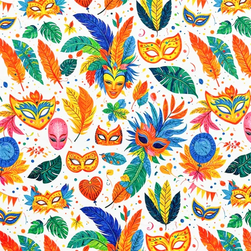 Tricoline Digital Máscaras de Carnaval 100% Algodão - Variante 1