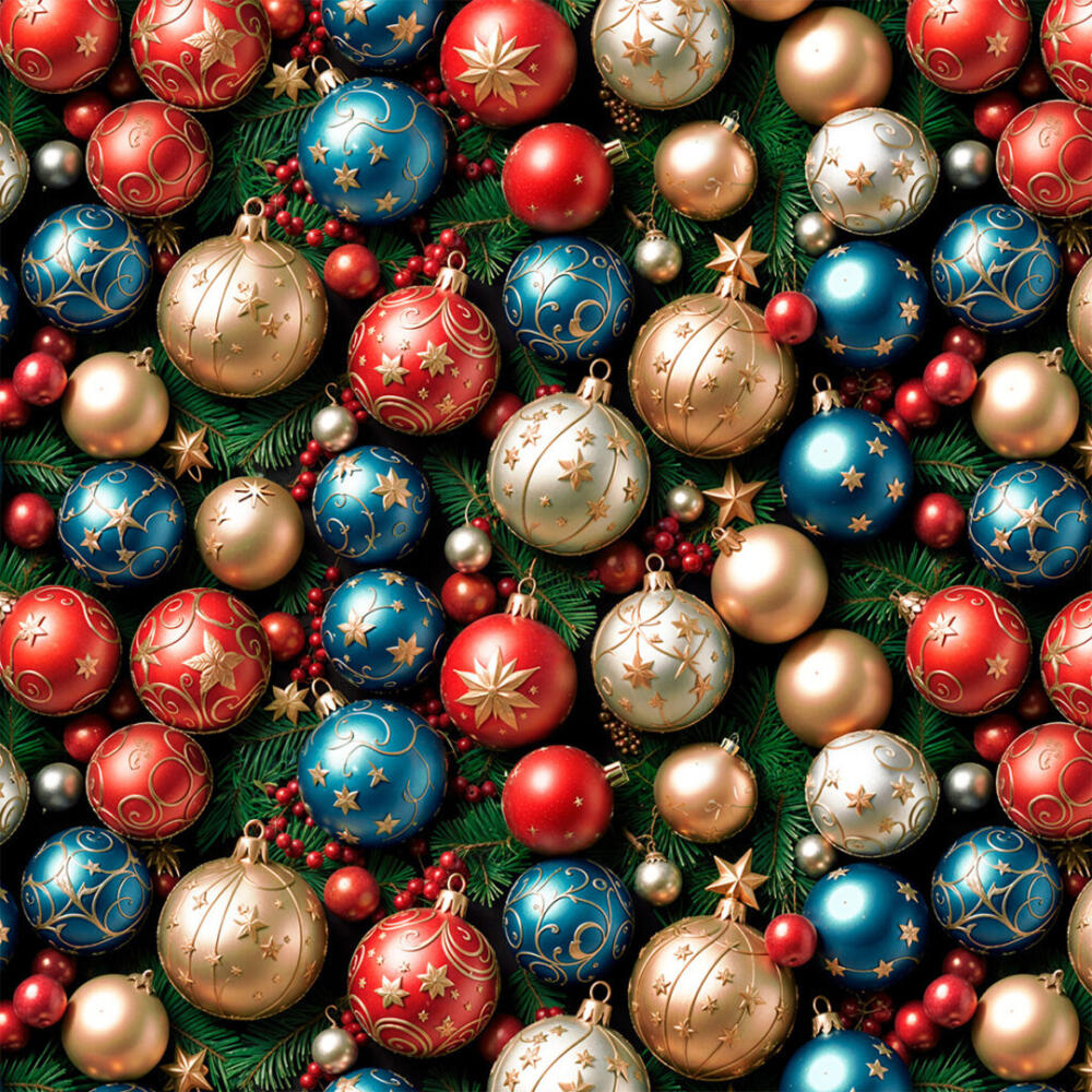Tricoline Digital Natal Bolas Brilhantes 100% Algodão - Variante 1
