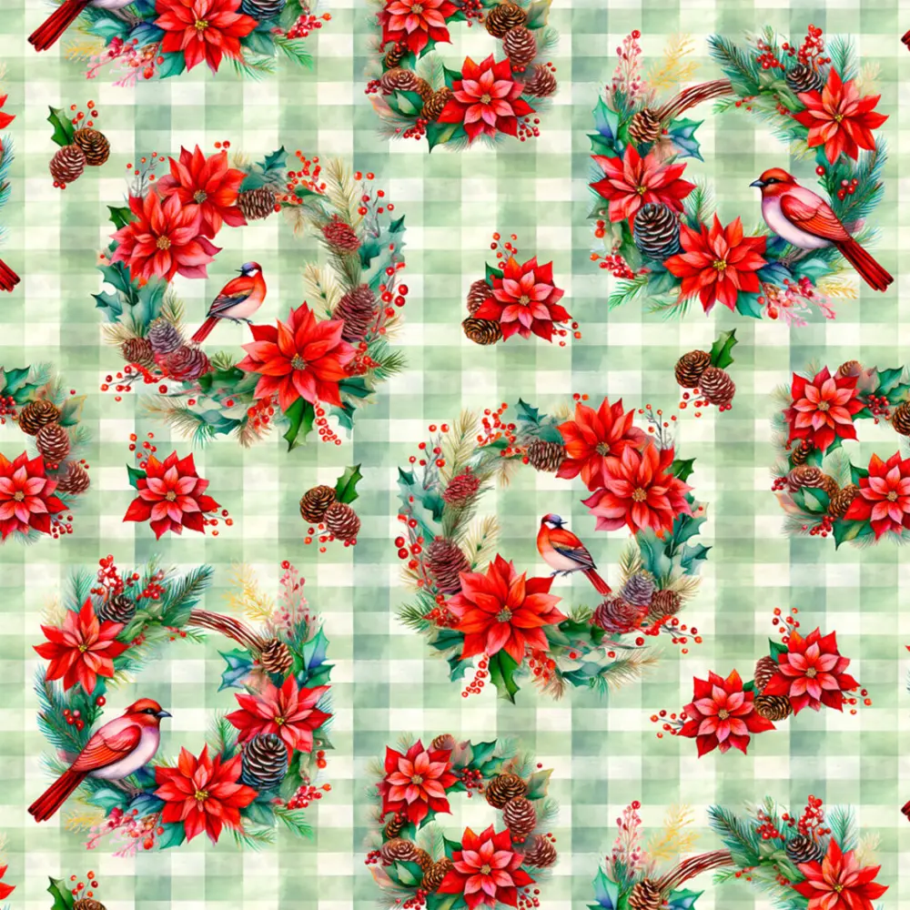 Tricoline Digital Natal Coroa Floral 100% Algodão - Variante 1