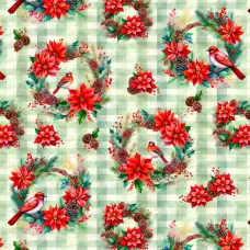 Tricoline Digital Natal Coroa Floral 100% Algodão - Variante 1