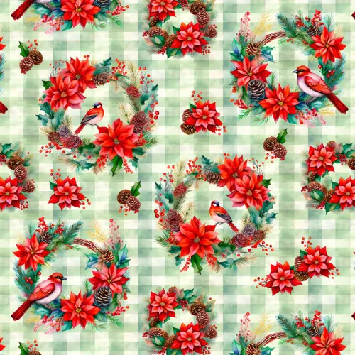 Tricoline Digital Natal Coroa Floral 100% Algodão - Variante 1