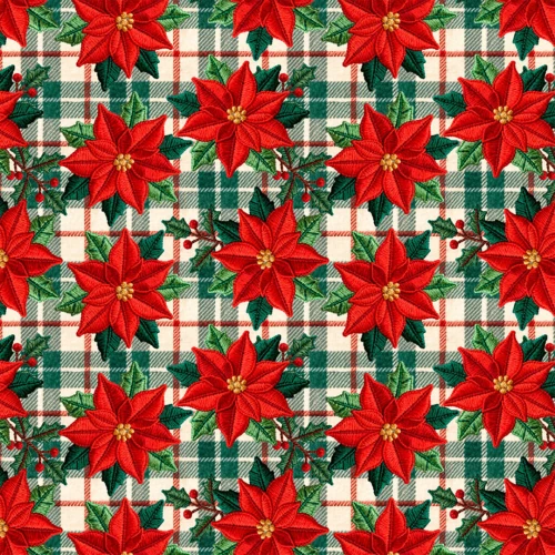 Tricoline Digital Natal Flor Bordada 100% Algodão - Variante 1
