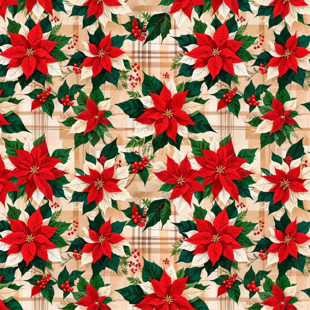 Tricoline Digital Natal Flores Rústicas 100% Algodão - Variante 1