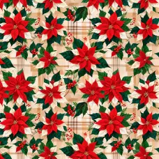 Tricoline Digital Natal Flores Rústicas 100% Algodão - Variante 1