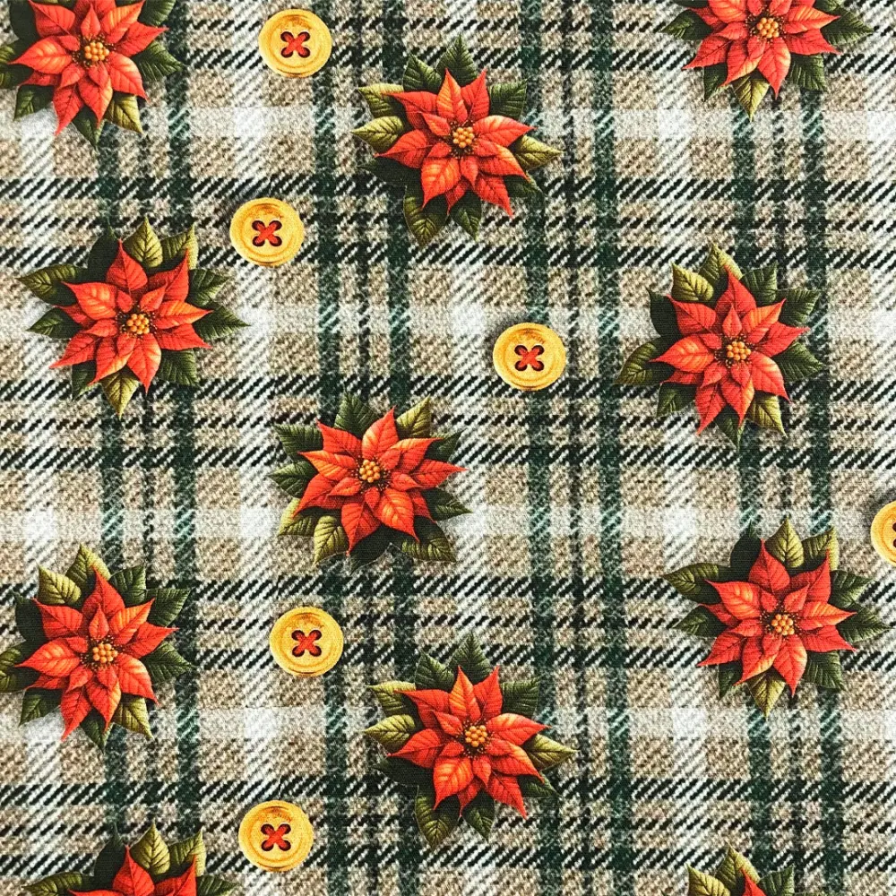 Tricoline Digital Natal Flores sobre Xadrez 100% Algodão 1,50m Largura - Variante 1