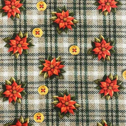 Tricoline Digital Natal Flores sobre Xadrez 100% Algodão 1,50m Largura - Variante 1