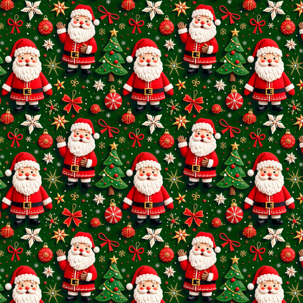 Tricoline Digital Natal Papai Noel Fundo Verde 100% Algodão - Variante 1