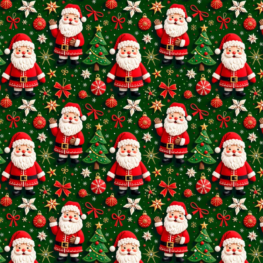 Tricoline Digital Natal Papai Noel Fundo Verde 100% Algodão - Variante 1