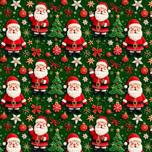 Tricoline Digital Natal Papai Noel Fundo Verde 100% Algodão - Variante 1