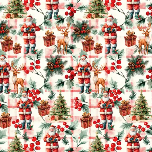 Tricoline Digital Natal Papai Noel e Rena 100% Algodão - Variante 1