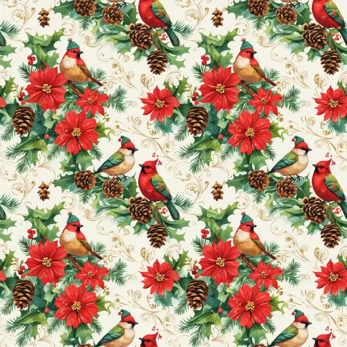 Tricoline Digital Natal Pássaro Cardeal 100% Algodão - Variante 1