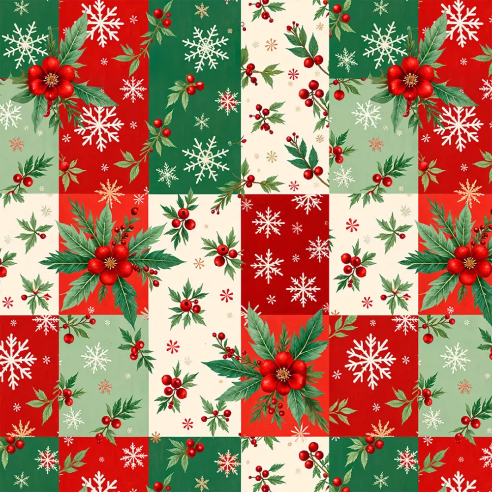 Tricoline Digital Natal Patchwork Natalino 100% Algodão - Variante 1