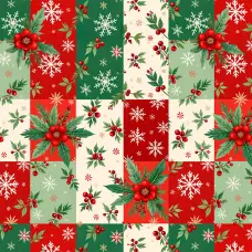 Tricoline Digital Natal Patchwork Natalino 100% Algodão - Variante 1