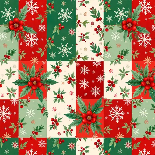 Tricoline Digital Natal Patchwork Natalino 100% Algodão - Variante 1
