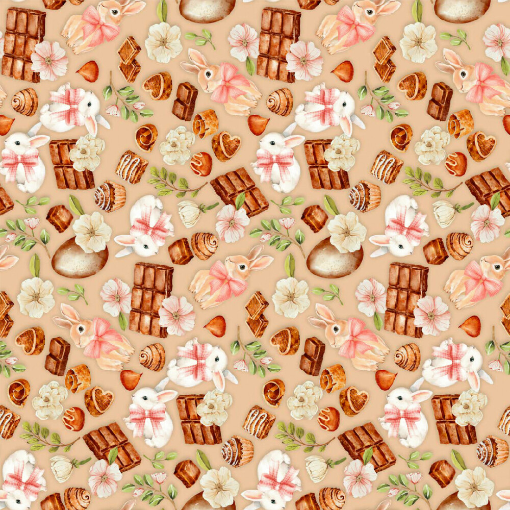 Tricoline Digital Páscoa Bunny Chocolate 1,50 largura 100% Algodão - Variante 1