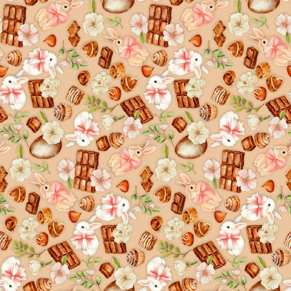 Tricoline Digital Páscoa Bunny Chocolate 1,50 largura 100% Algodão - Variante 1