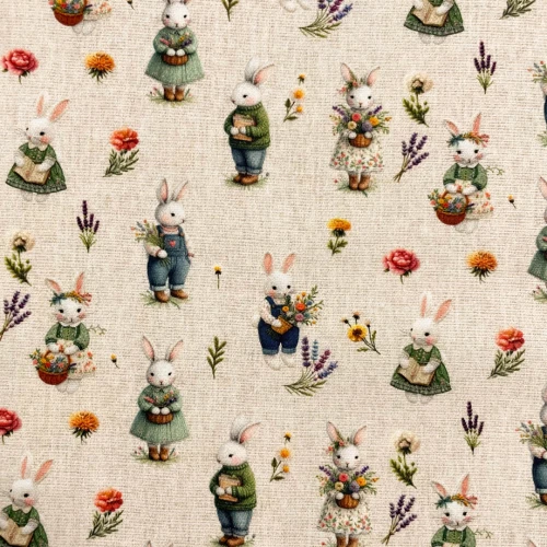 Tricoline Digital Páscoa Entregador de Flores 1,50 largura 100% Algodão - Variante 1