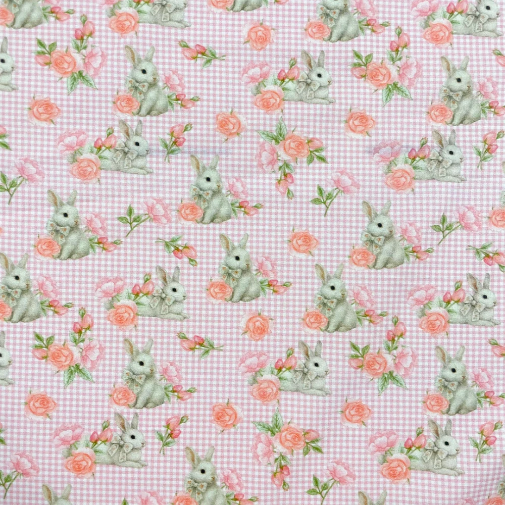 Tricoline Digital Páscoa Floral 1,50 largura 100% Algodão - Coelho