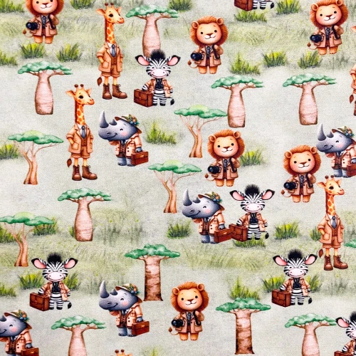 Tricoline Digital Selva Savana Fundo Verde 100% Algodão 1,50m Largura - Variante 1