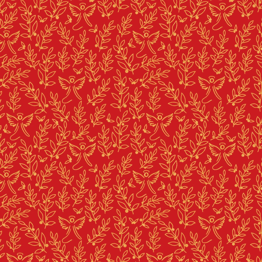 Tricoline Estampada Anjos de Natal 100% Algodão - Vermelho