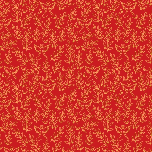 Tricoline Estampada Anjos de Natal 100% Algodão - Vermelho