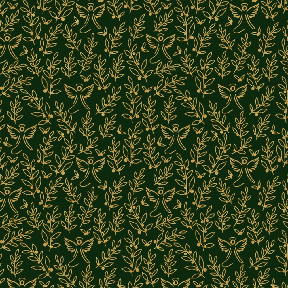 Tricoline Estampada Anjos de Natal 100% Algodão - Verde