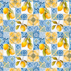 Tricoline Estampada Azulejo Português com Limão Siciliano 100% Algodão 1,50m largura - Variante 1