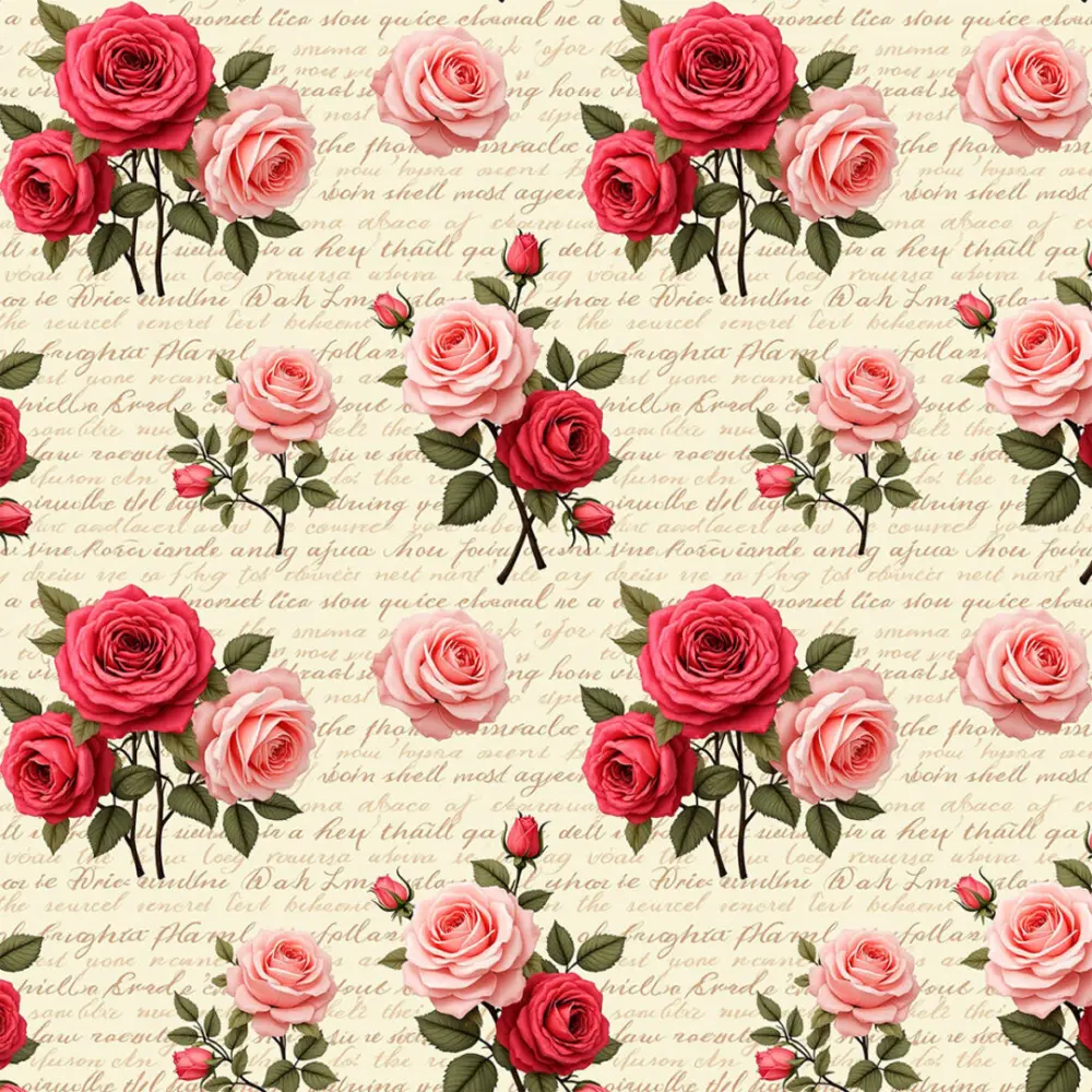 Tricoline Estampada Bouquê Rosas com Escrita 100% Algodão 1,50m Largura - Variante 1
