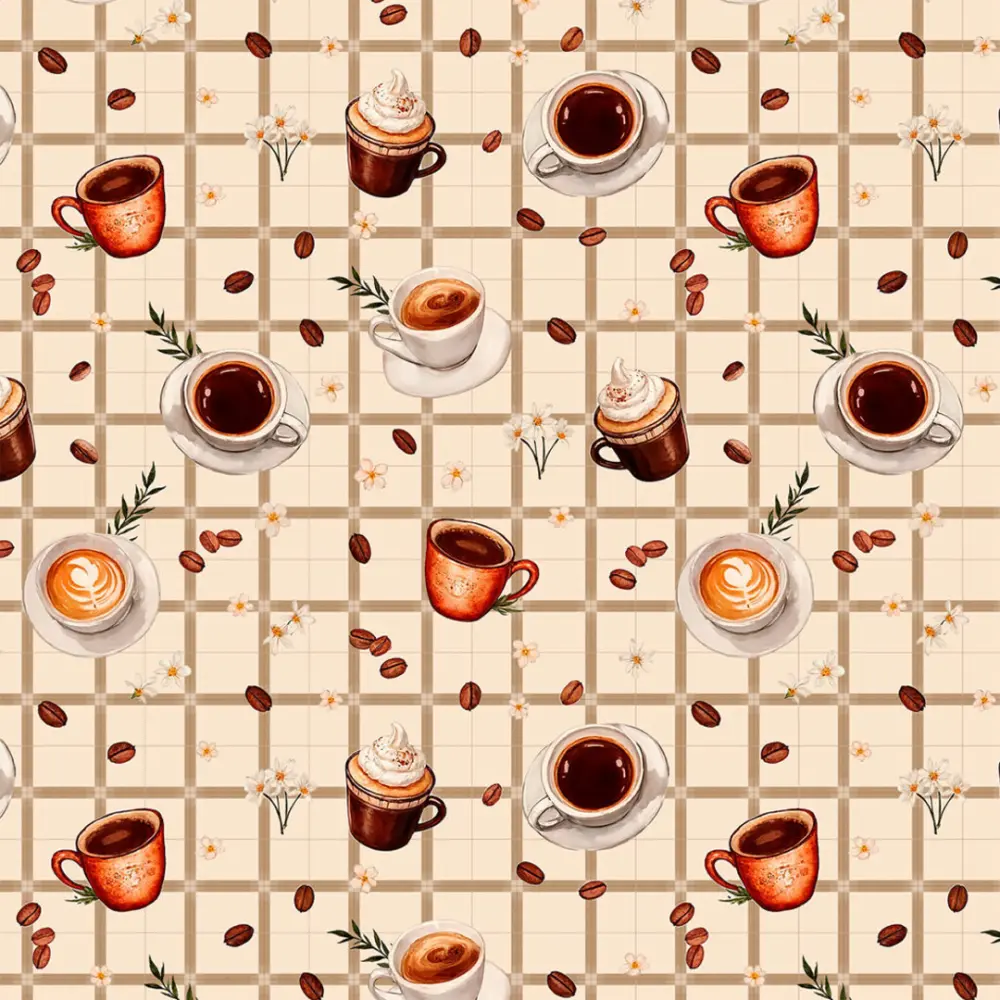 Tricoline Estampada Café Xadrez com Grãos 100% Algodão 1,50m Largura - Variante 1