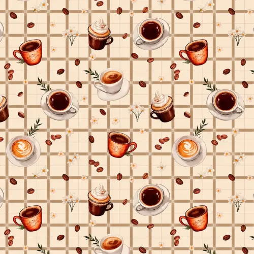 Tricoline Estampada Café Xadrez com Grãos 100% Algodão 1,50m Largura - Variante 1