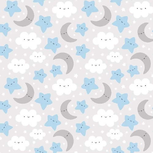 Tricoline Estampada - Céu Azul Branco e Cinza - 100% Algodão - 1,50m Largura - Variante 1