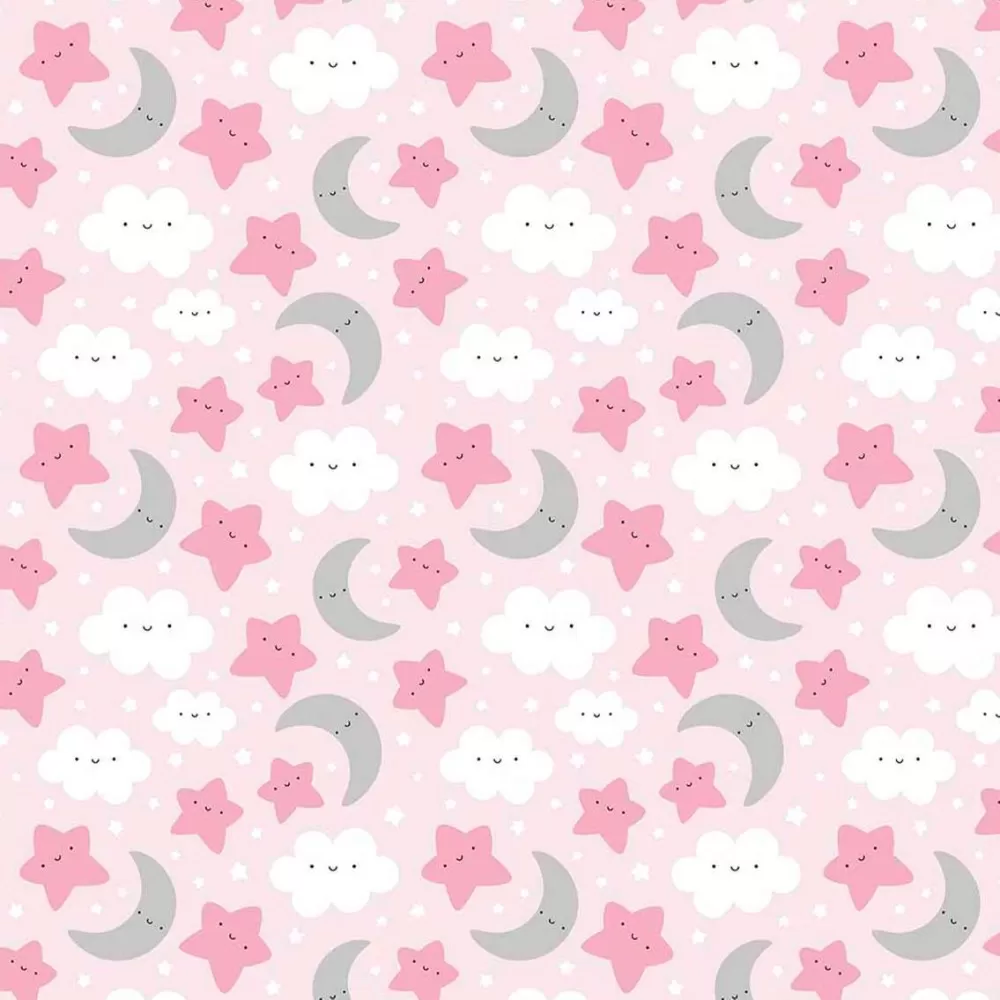 Tricoline Estampada - Céu Rosa Bebê - 100% Algodão - 1,50m Largura - Variante 1