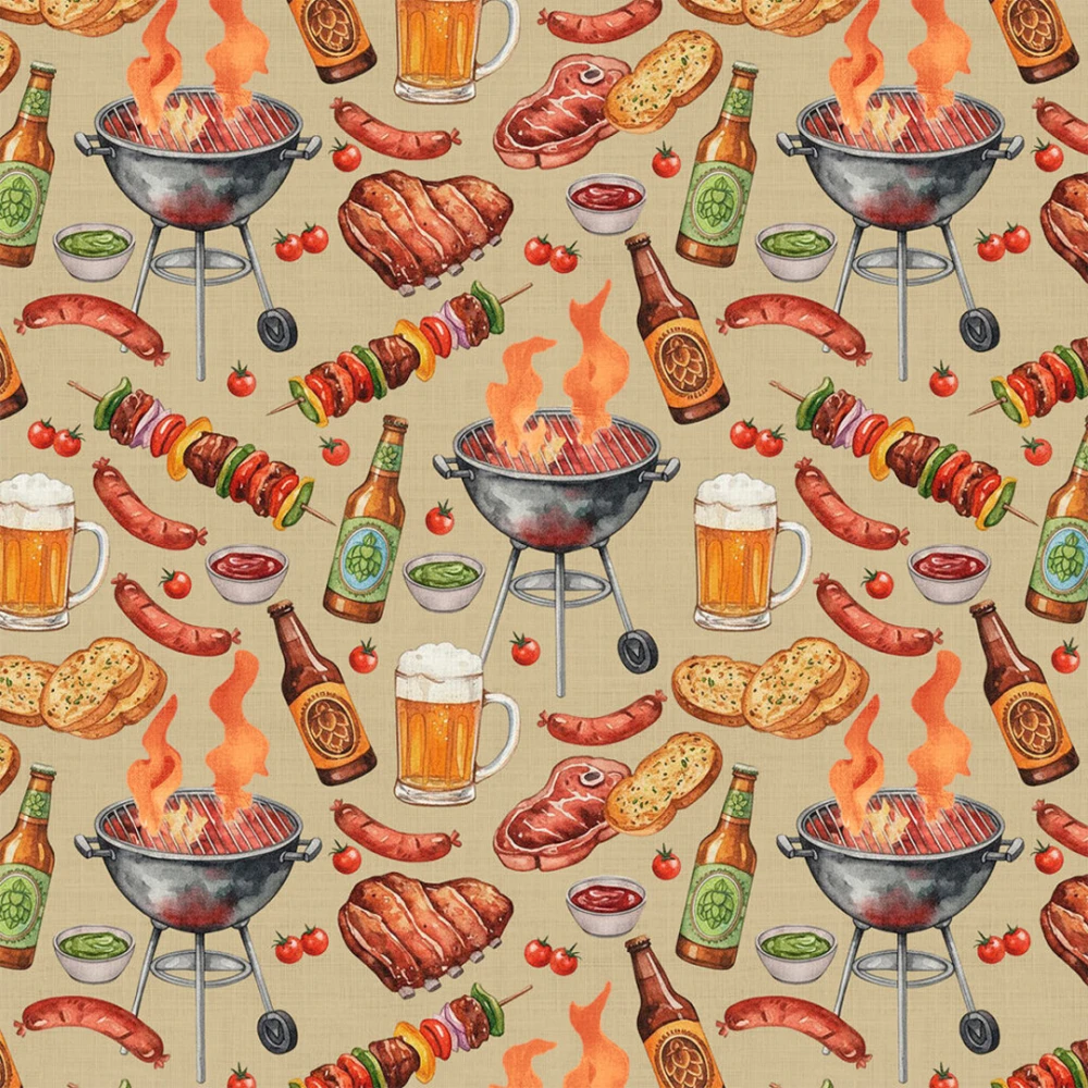 Tricoline Estampada Churrasco Grill 100% Algodão - Variante 1