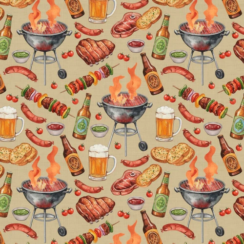 Tricoline Estampada Churrasco Grill 100% Algodão - Variante 1