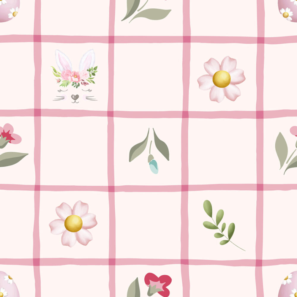 Tricoline Estampada Composê Xadrez Rosa 100% Algodão - Variante 1