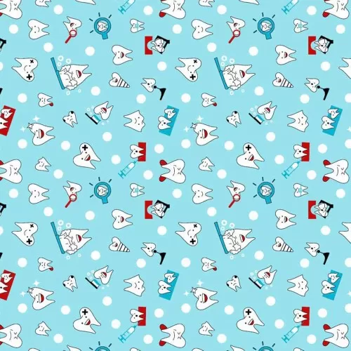 Tricoline Estampada - Dentista Azul - 100% Algodão - 1,50m Largura - Variante 1