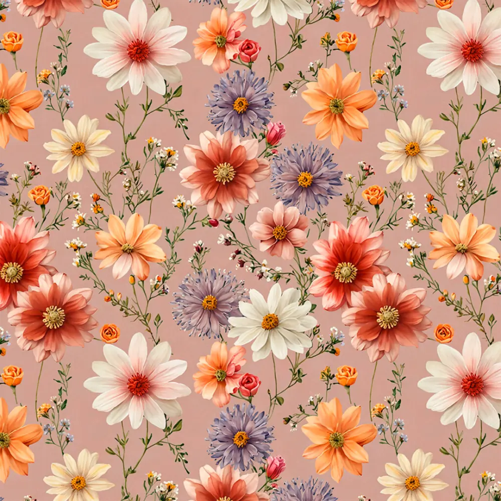 Tricoline Estampada Flores Fundo Rosê 100% Algodão 1,50m Largura - Variante 1